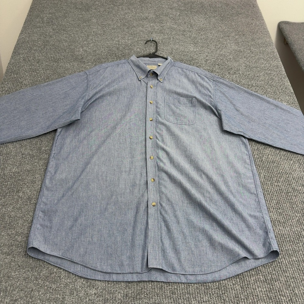 LL Bean Shirt Mens XXL Tall Blue Cotton Button Down Long Sleeve Classic Style